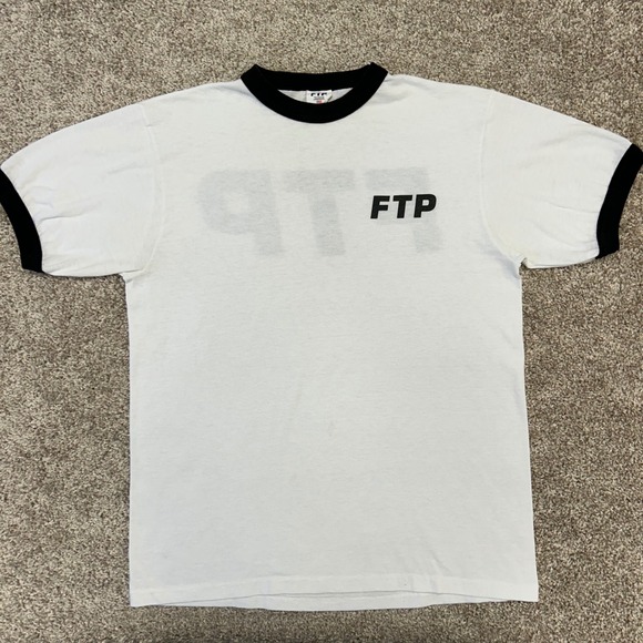 FTP Ringer Tshirt Size Medium White Black Logo Made In USA Logo - Picture 7 of 9